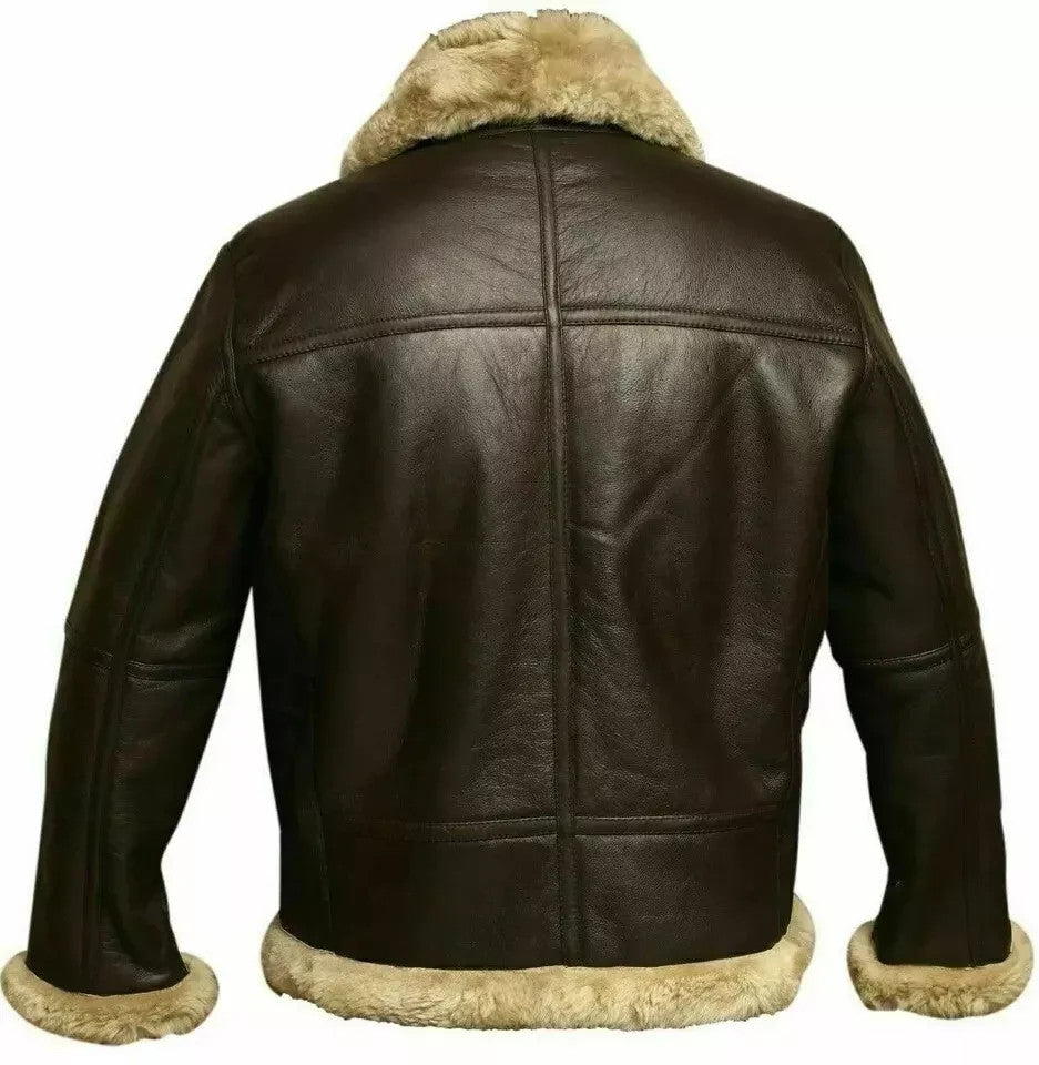 Men's RAF B3 Sheepskin Shearling Leather Bomber Jacket Flying Aviator Brown Coat