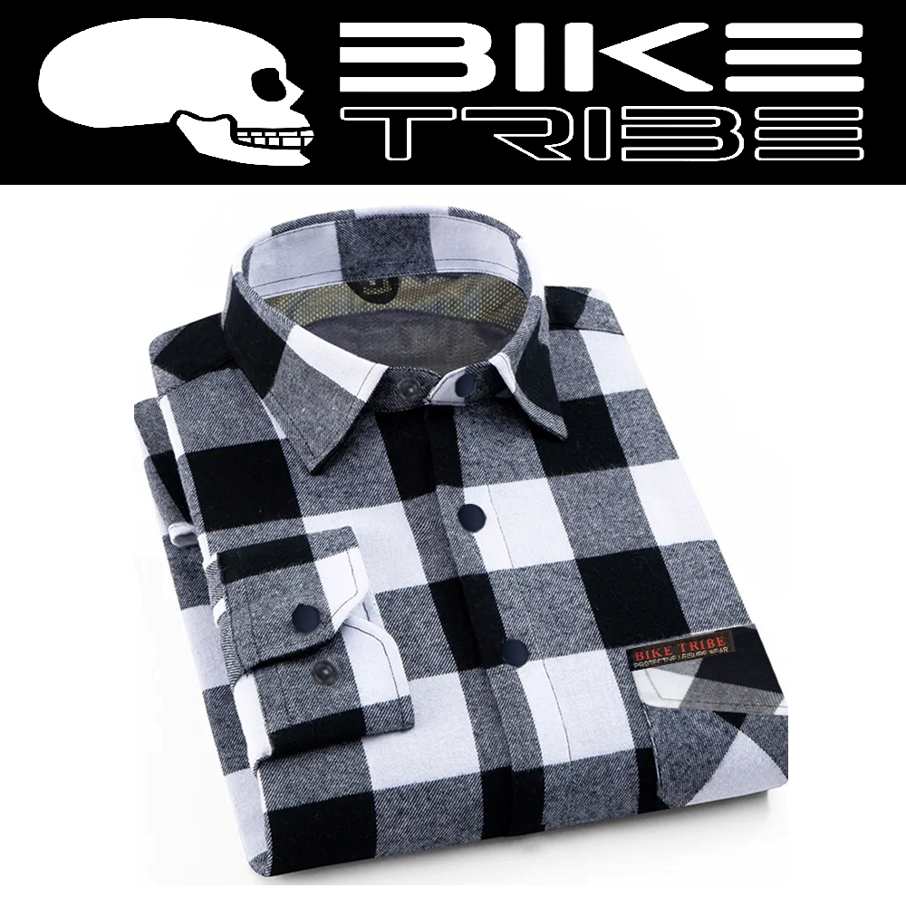Mens Motorcycle Road Race Flannel Lumberjack Shirt Lined With Kevlar CE Armour