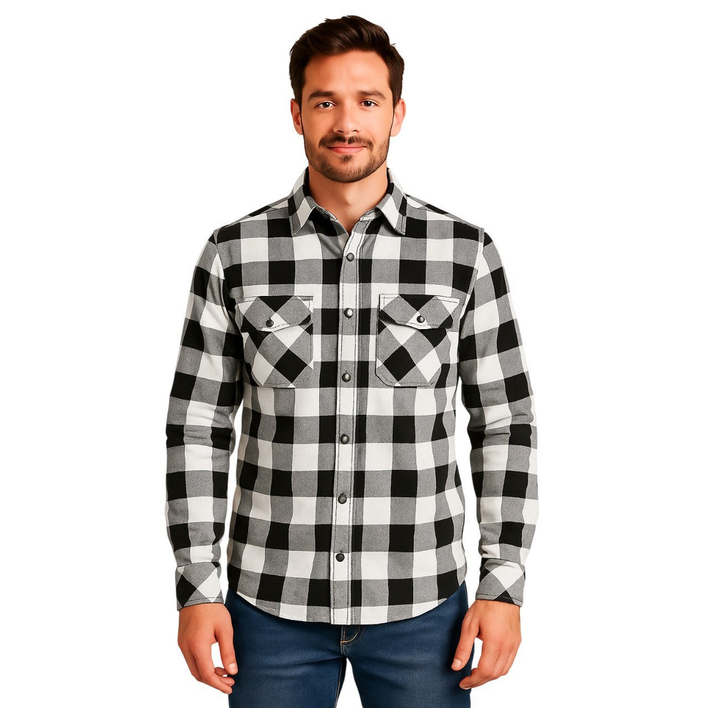 Mens Motorcycle Road Race Flannel Lumberjack Shirt Lined With Kevlar CE Armour
