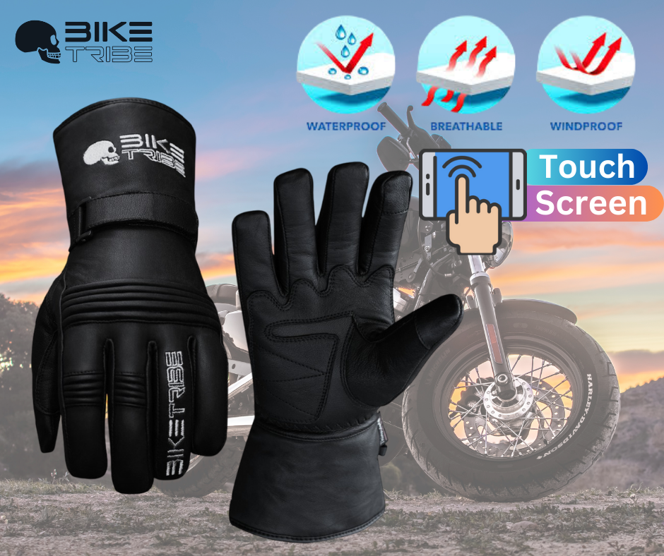 Bike Tribe ® Leather Motorcycle Gloves, Touchscreen 3M Thinsulate Water-Resistan