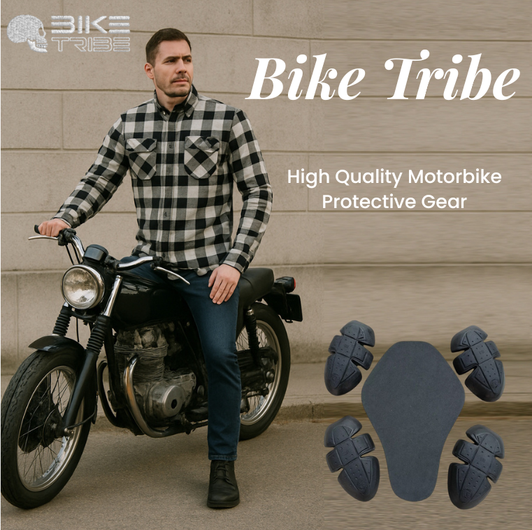 Mens Motorcycle Road Race Flannel Lumberjack Shirt Lined With Kevlar CE Armour